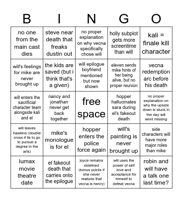 st5 finale bingo Card