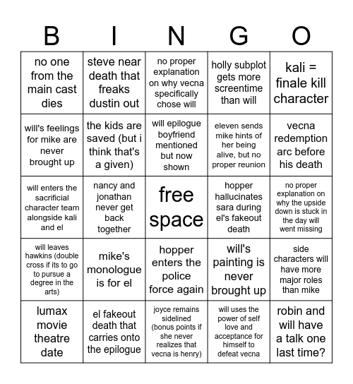 st5 finale bingo Card