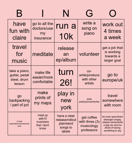charlie's 2026 Bingo Card