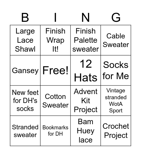 Crafting Bingo Card