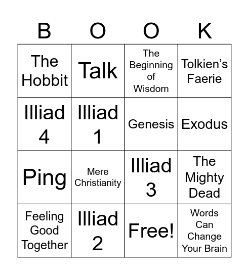 January Books Bingo Card