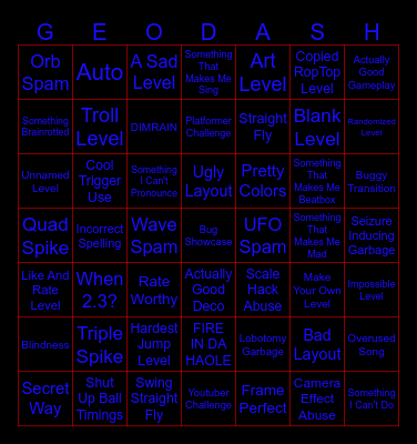 GD Recent Tab Bingo Card