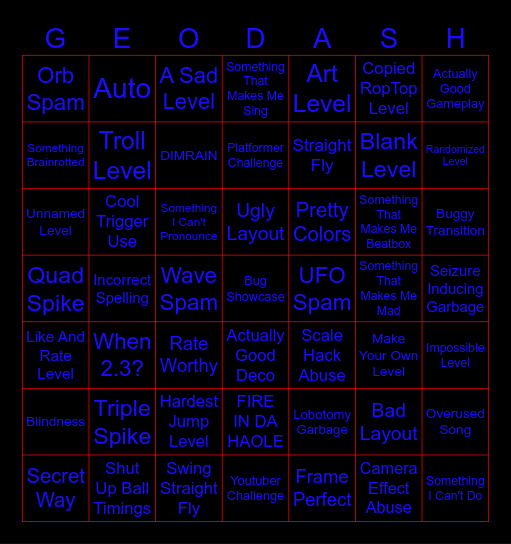 GD Recent Tab Bingo Card