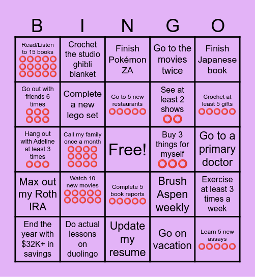 2026 Goals Bingo Card