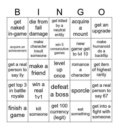 game bingo Card