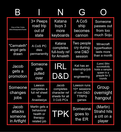 Bards Bingo Card