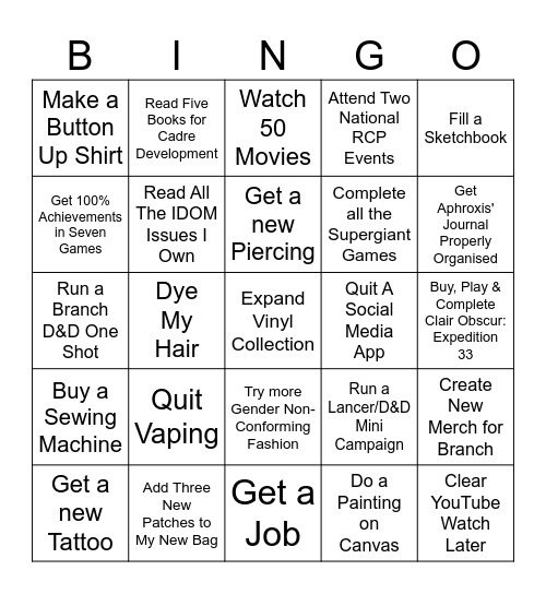 Nick's 2026 Bingo Card