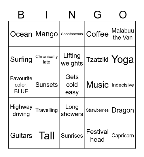 Mela Bingo Card