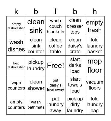 clean house Bingo Card