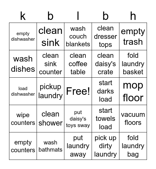 clean house Bingo Card