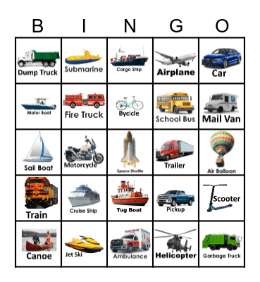 Transportation bingo Card