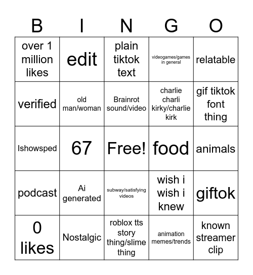 Tiktok Videos Bingo Card