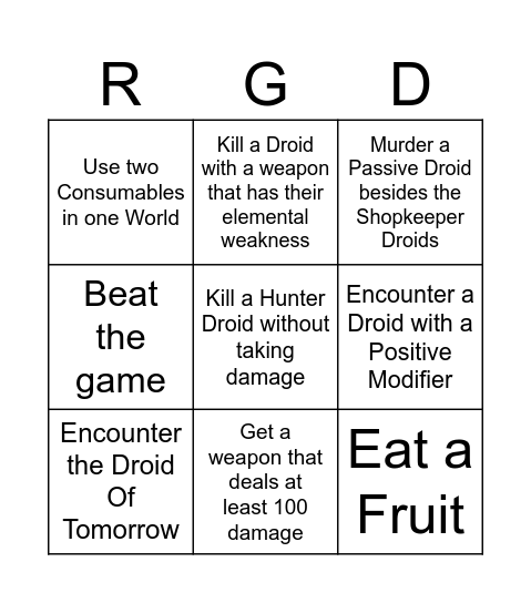 Randomly Generated Droids Bingo Card