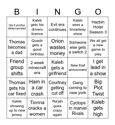 Goonvengers Bingo Card