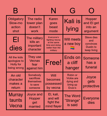 Stranger Things Series End Bingo Card