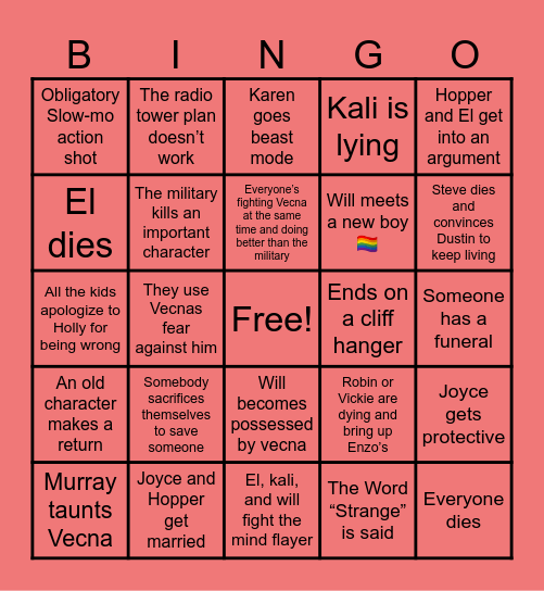 Stranger Things Series End Bingo Card