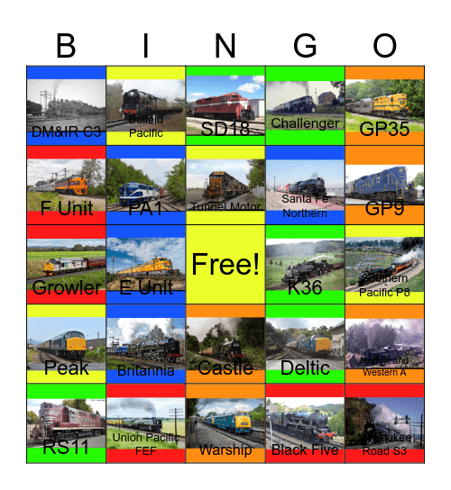 Railroads that I would like to use my camera to take photographs one day Bingo Card