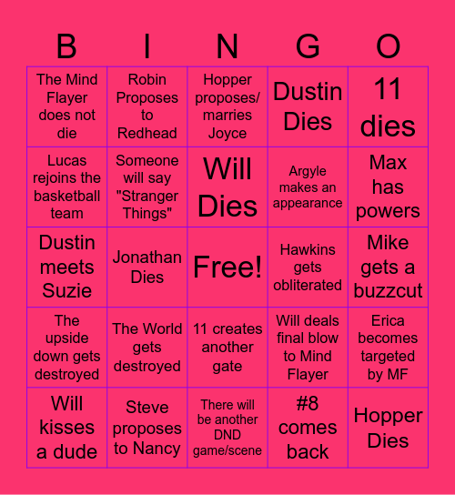 Stranger Things Season 5 Bingo Card