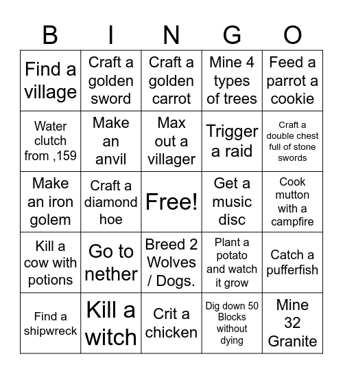 Minecraft Bingo Card Bingo Card