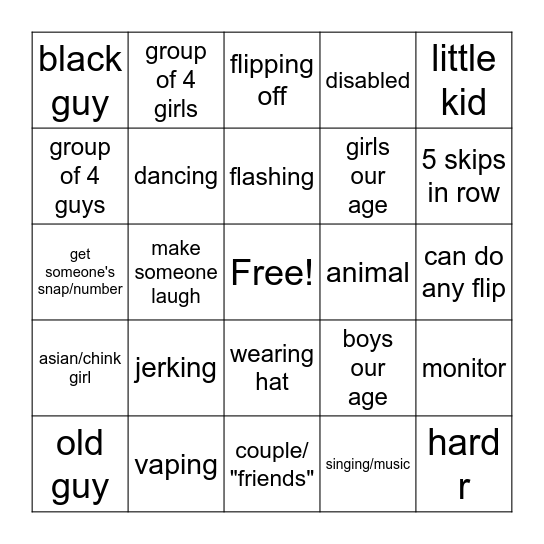 omegle bingo card (blackout Bingo Card