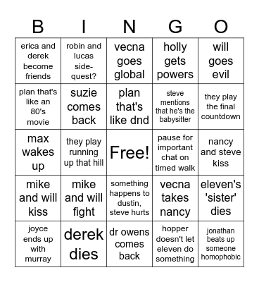 stranger things bingo Card