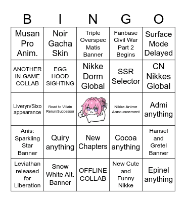NIKKE New Year Special Livestream Bingo Card