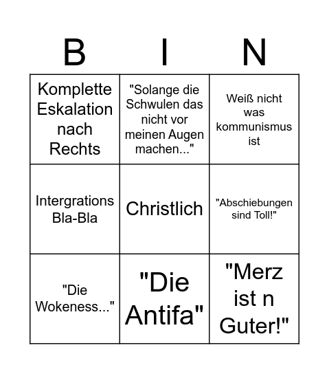 "Ich bin mittig" Bingo Card