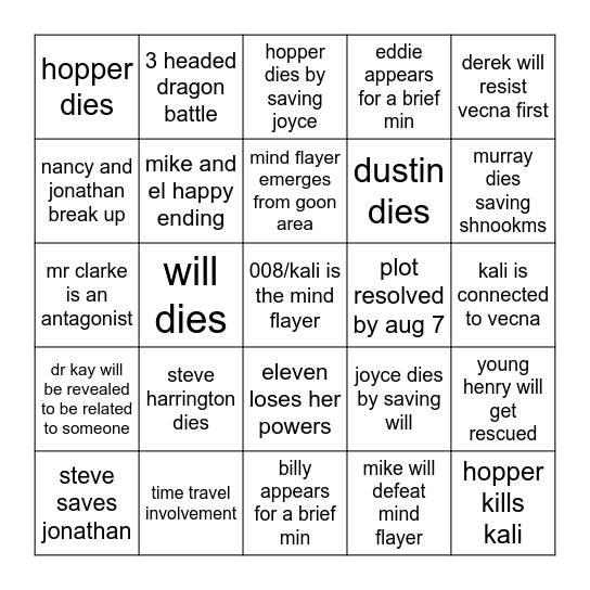 finale shminale Bingo Card
