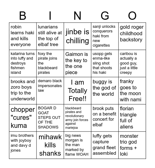 ONE PIECE 2026 Bingo Card