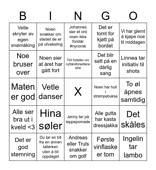 Nyttårsbingo! Bingo Card
