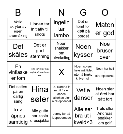Nyttårsbingo Card