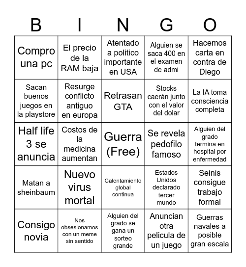 Bingo 2026 Bingo Card