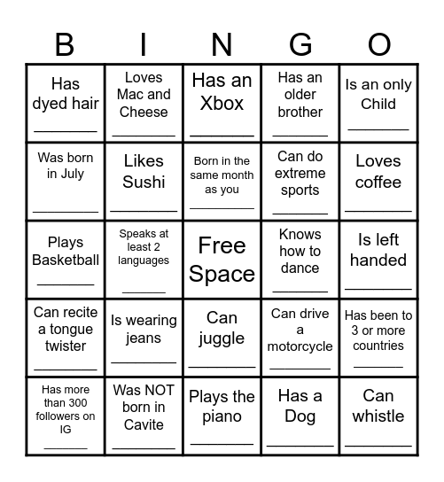 HISONLY HUMAN BINGO Card