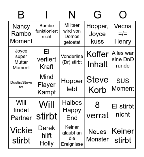 Stranger Things S5 Bingo Card