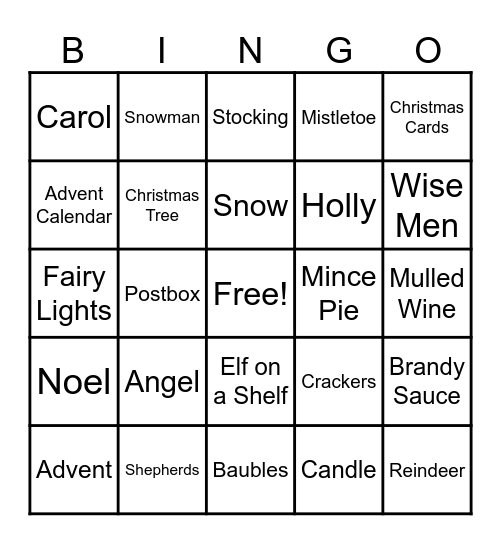 Wythall Community Club Christmas BINGO Card