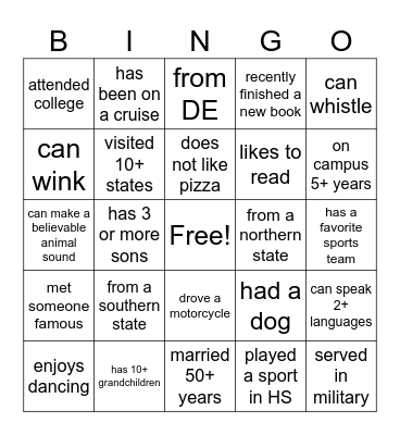 Find Someone Who.... Bingo Card