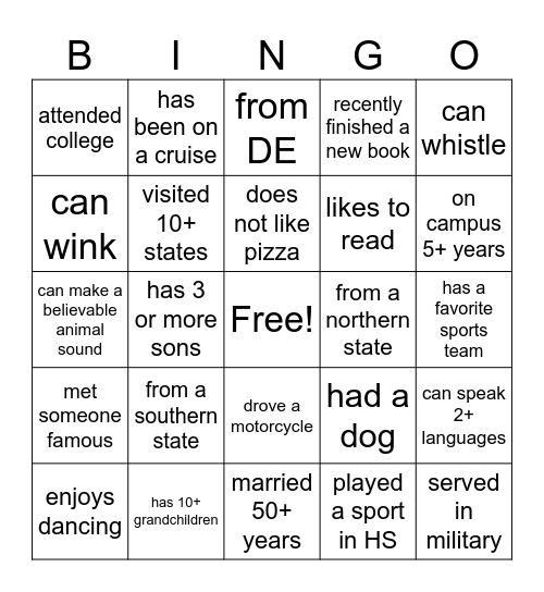 Find Someone Who.... Bingo Card