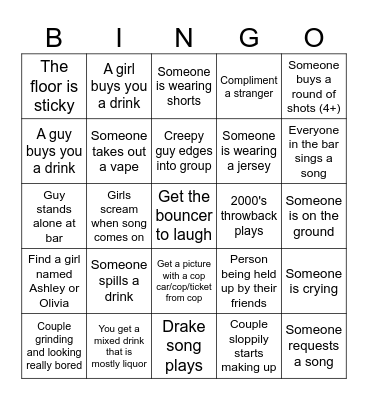 Drunk Bingo Card