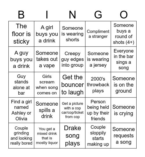 Drunk Bingo Card