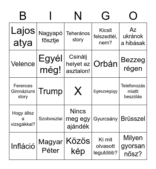 Lindner Szabó Réthy Divényi Gerencsér Családi Bingó Bingo Card