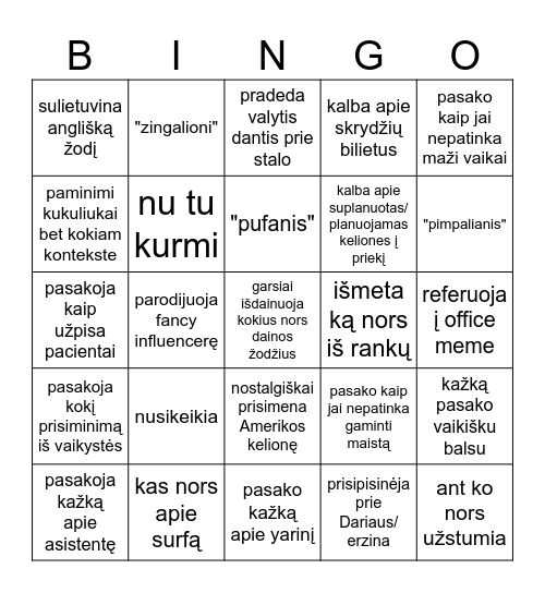 GODŽIAUS Bingo Card