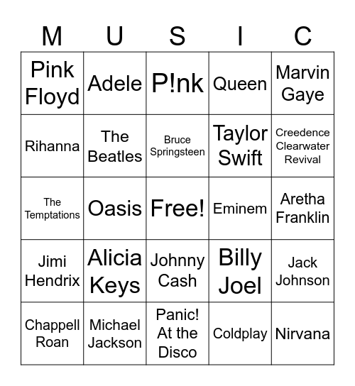 Music Bingo Card