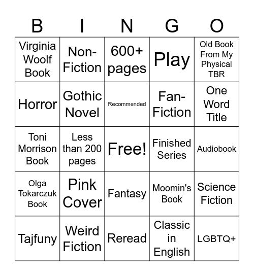2026 Books Bingo Card