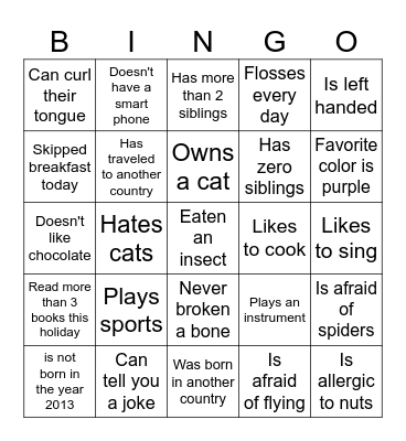 Getting to Know Our Classmates Bingo Card