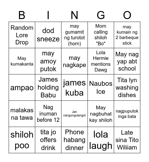 New Year Bingo Card