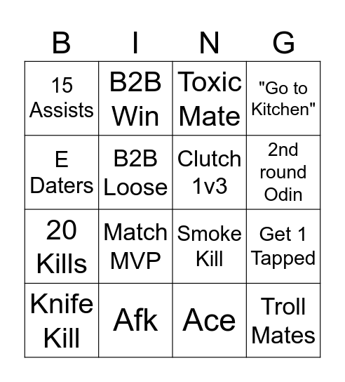 Valorant Bingo Card