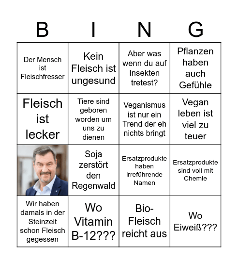 Anti-Vegan Bingo Card