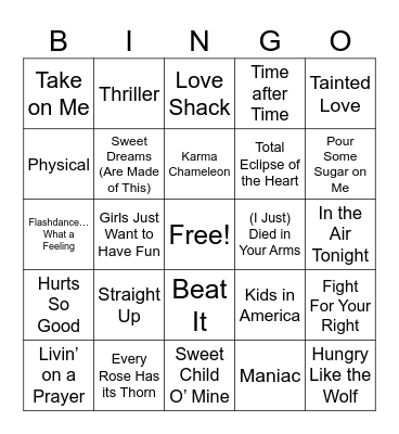 80s music bingo Card