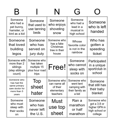 Get to Know You Bingo Card