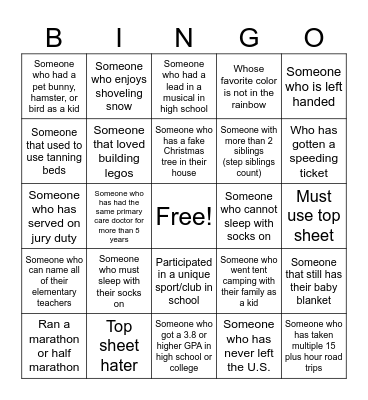 Get to Know You Bingo Card